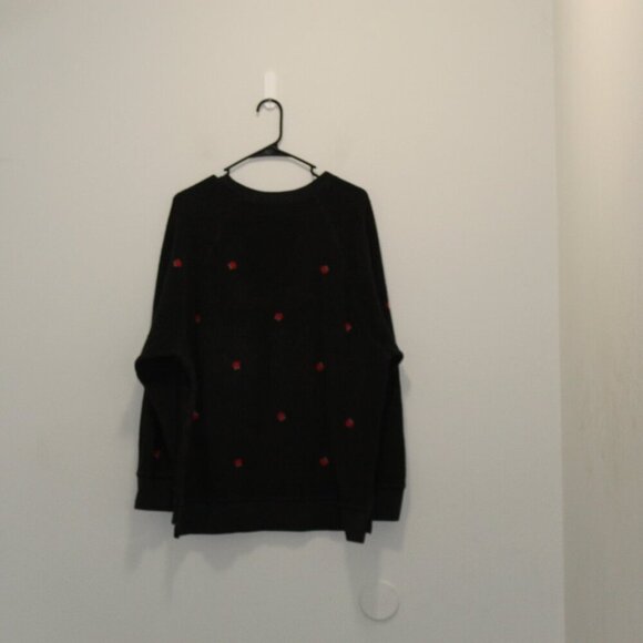 PINK Victoria's Secret Black Rose Embroidered Sweater Size Medium - Picture 2 of 7